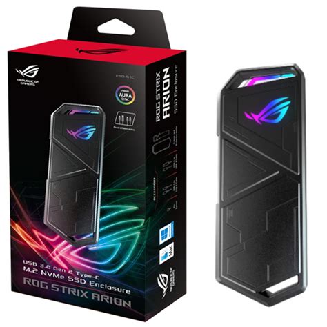 ASUS SSD/ ROG Strix Arion M.2 NVMe SSD Enclosure—USB3.2 GEN2 Type-C (10 Gbps); Dual USB-C to C and USB-C to A Cable.